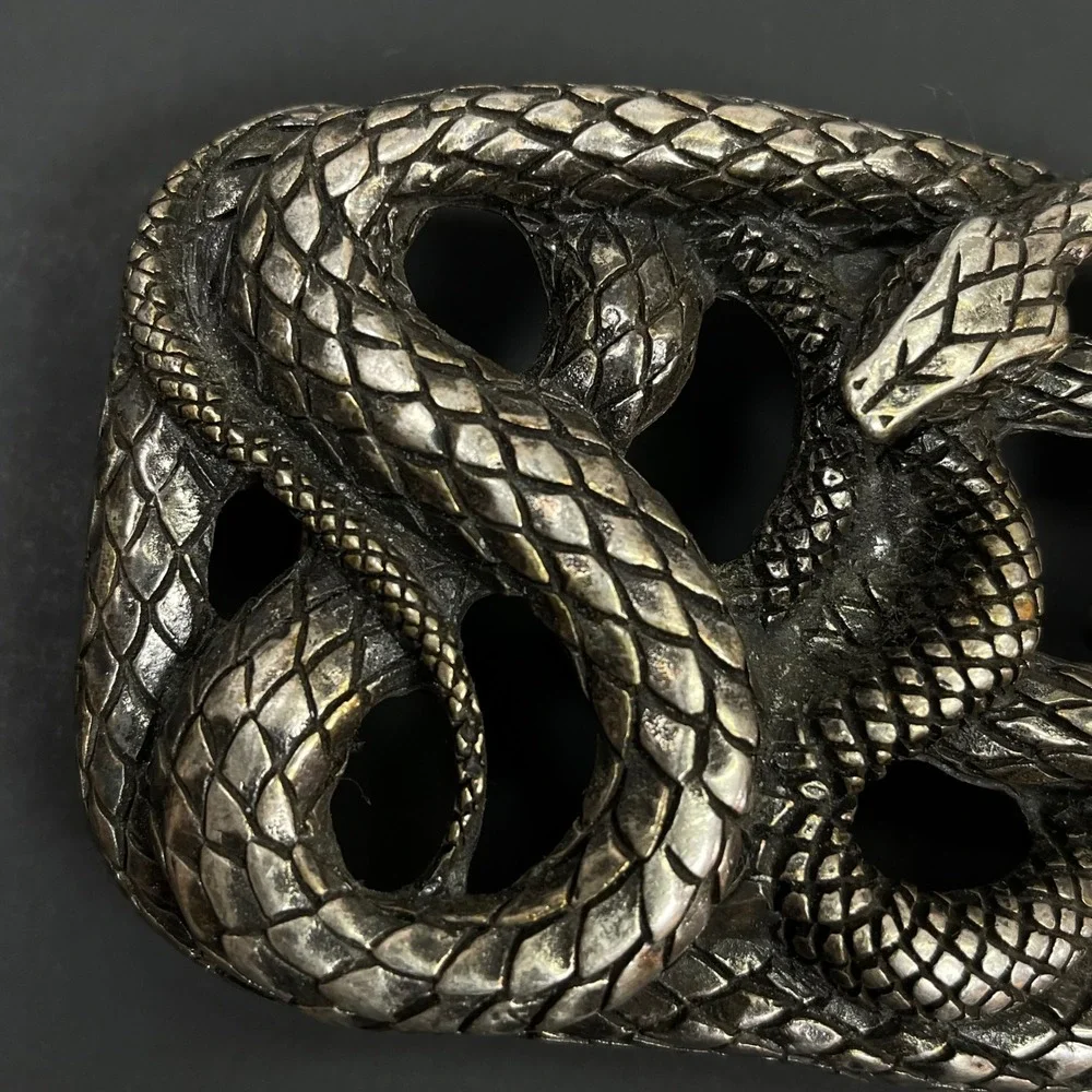 Vintage Emporio Armani Snake Belt Buckle Silver Toned Made In Italy Serpent